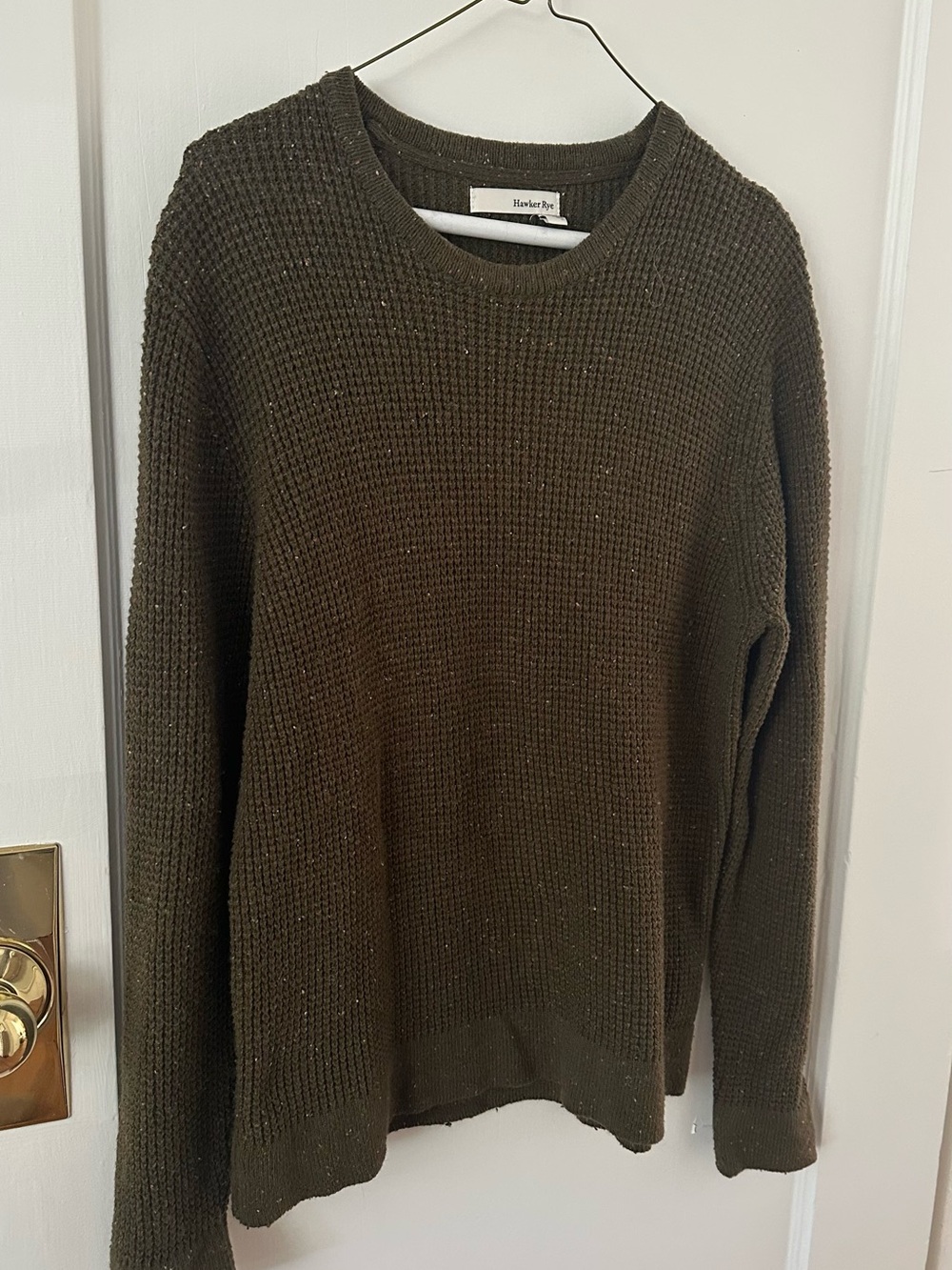 Olive Green Waffle Knit Sweater - Classic Crewneck